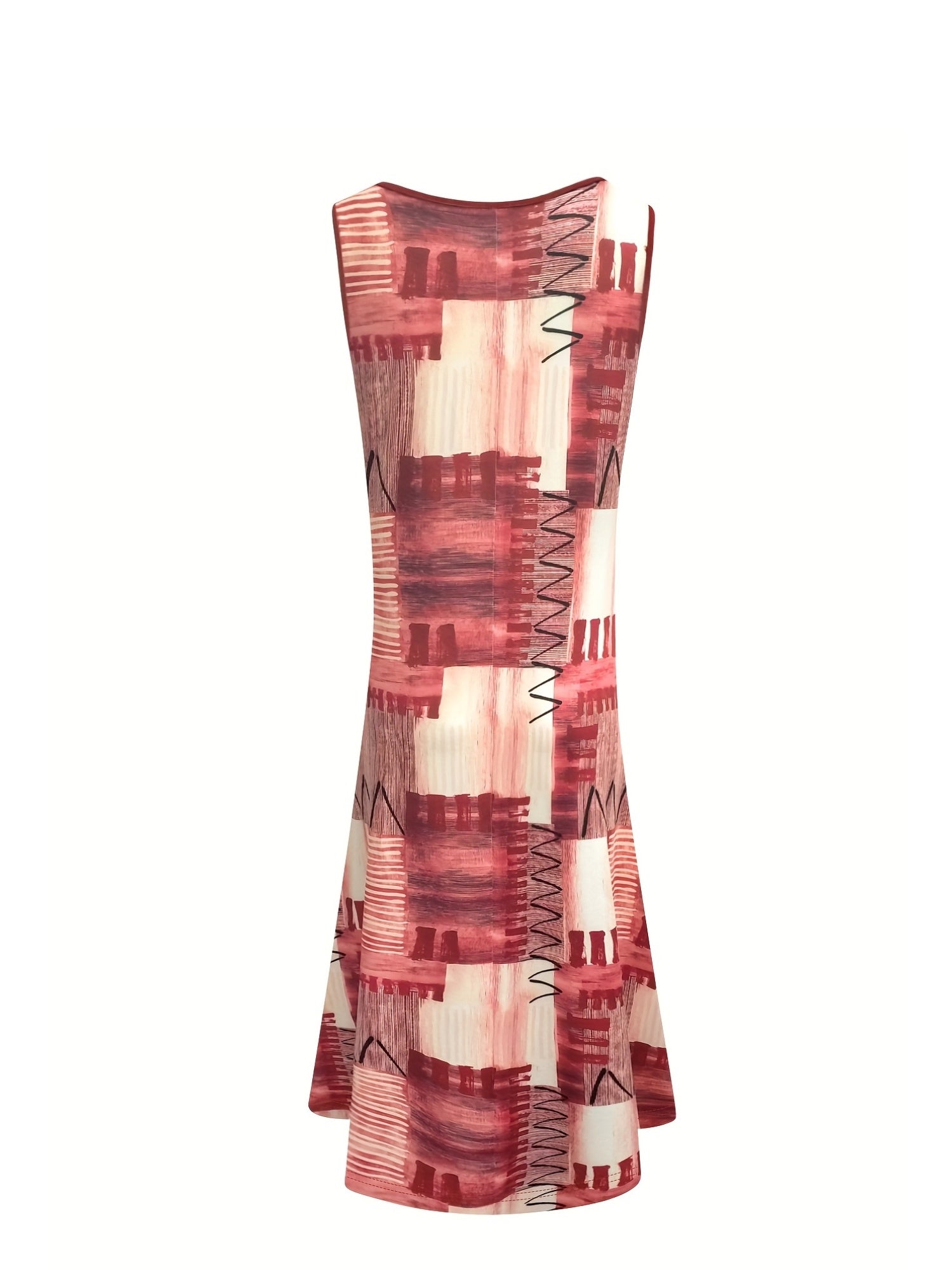 Ladies Plus Size Sleeveless Midi Dress with Pockets - Stylish Colour Block Print, Round Neck, Casual Summer Vest Dress, Medium Stretch Fabric, Elegant Design, Casual Summer Dress | Colour Block Dress | Pocket Dress, Cute Dresses