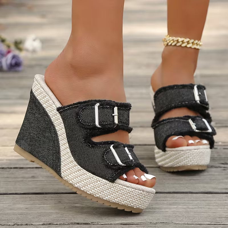 Atelier | Fray-Edge Wedge Sandals
