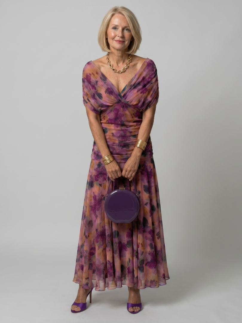 Ava | Elegant Flowing Off Shoulder Midi Dress