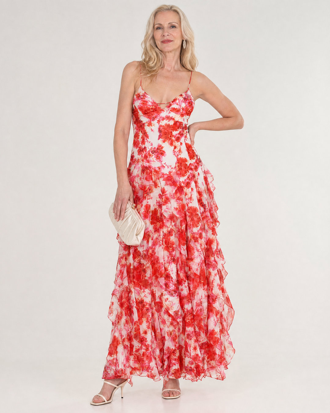 Vugeh | Watercolour Floral Ruffle Hem Sleeveless Midi Dress