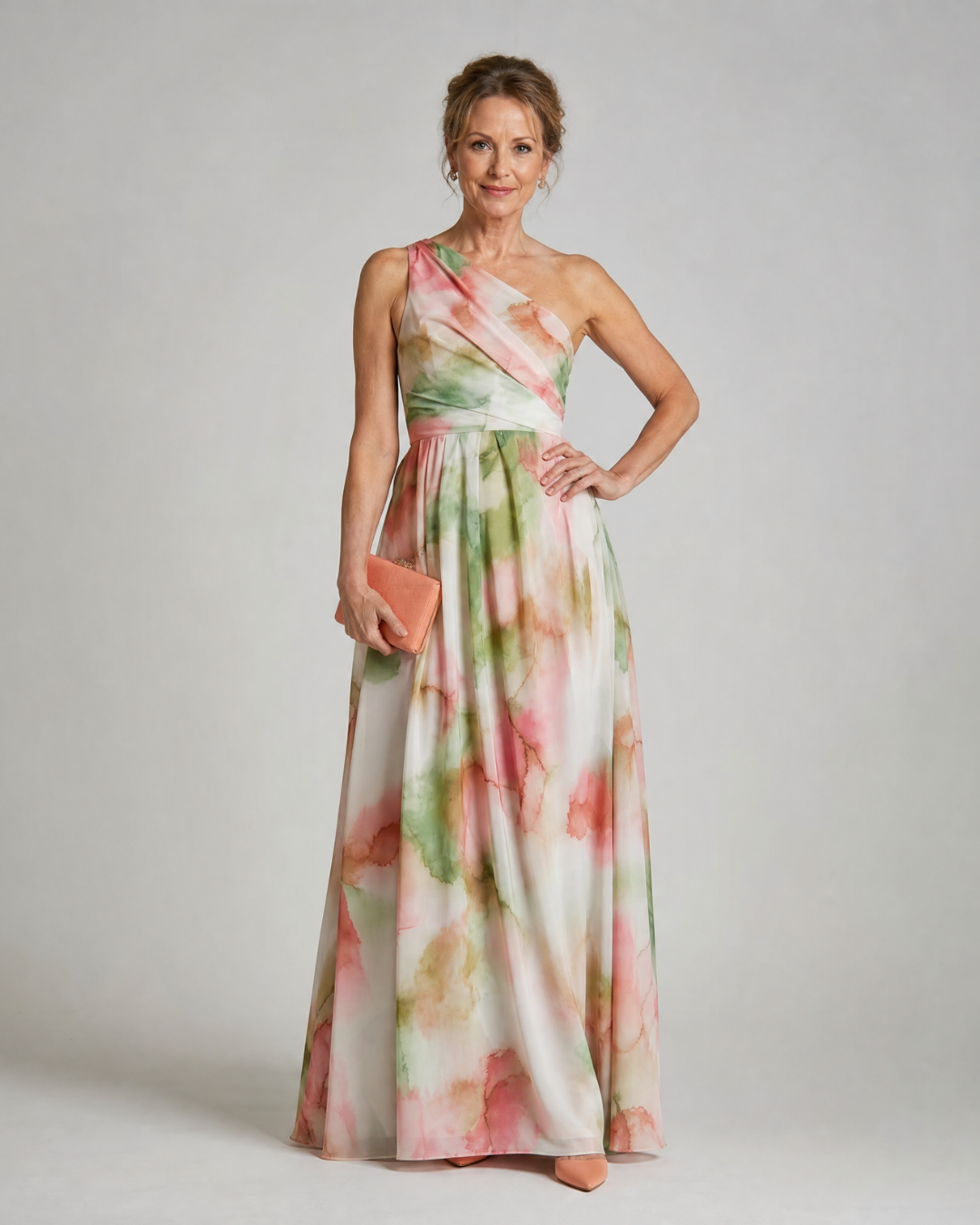Olene | Watercolour One Shoulder Flowing Maxi Dress