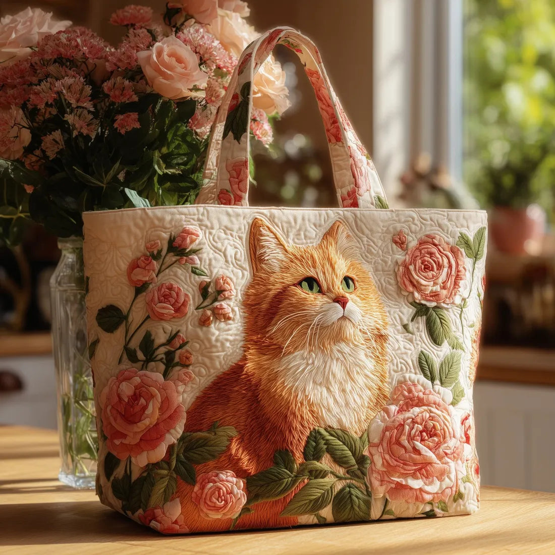 Artisan Red Cat Bag Adorned with Roses
