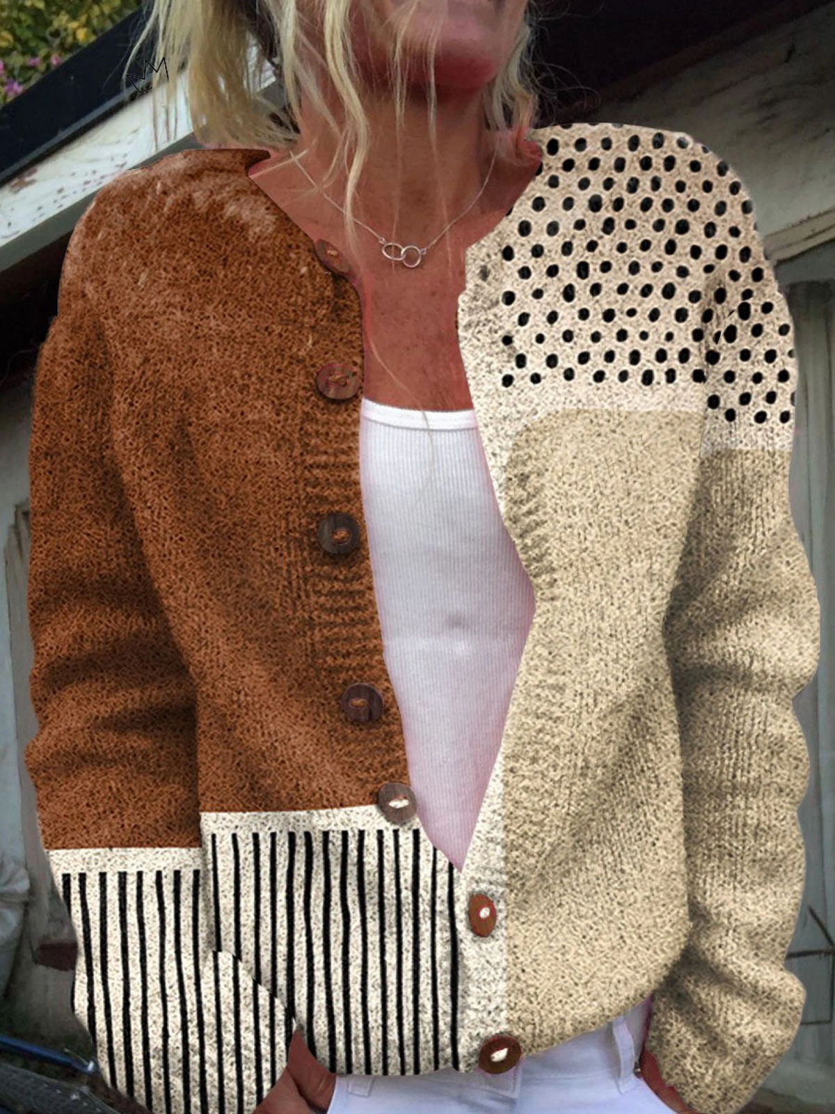 Margot | Graphic Block Print Knitted Cardigan