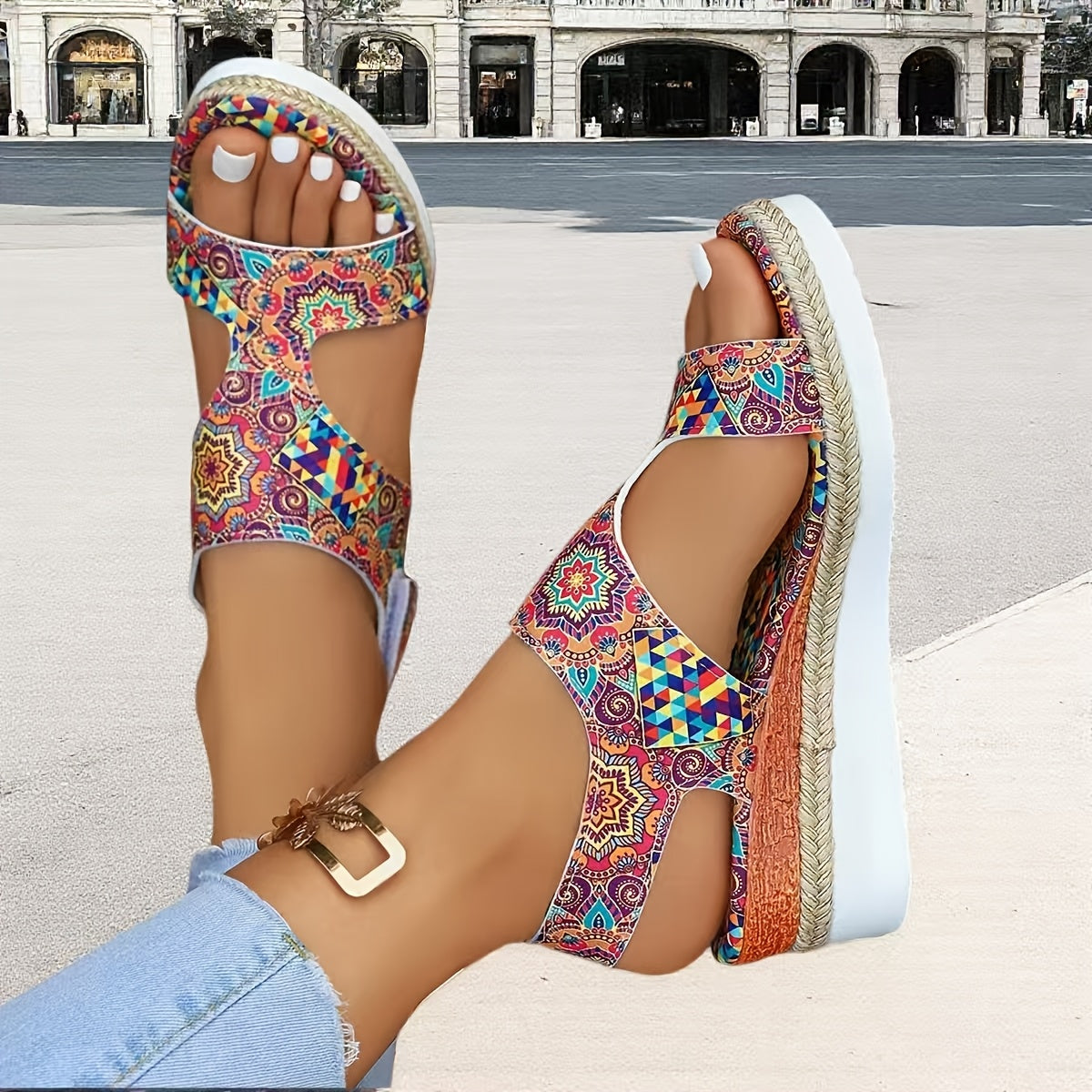 Megan | Floral Platform Wedge Sandals
