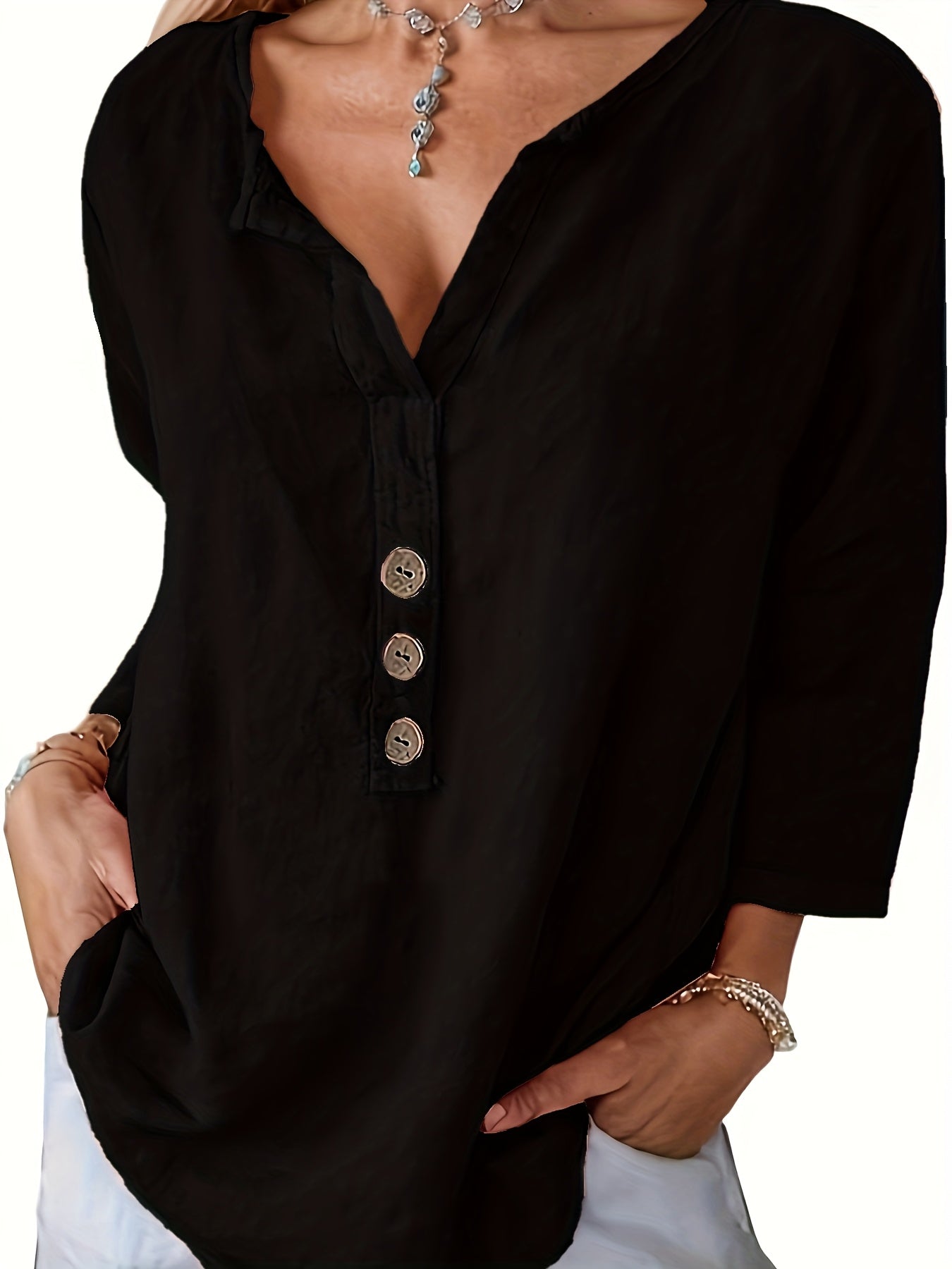 Olivia | Oversized V-Neck Button Blouse