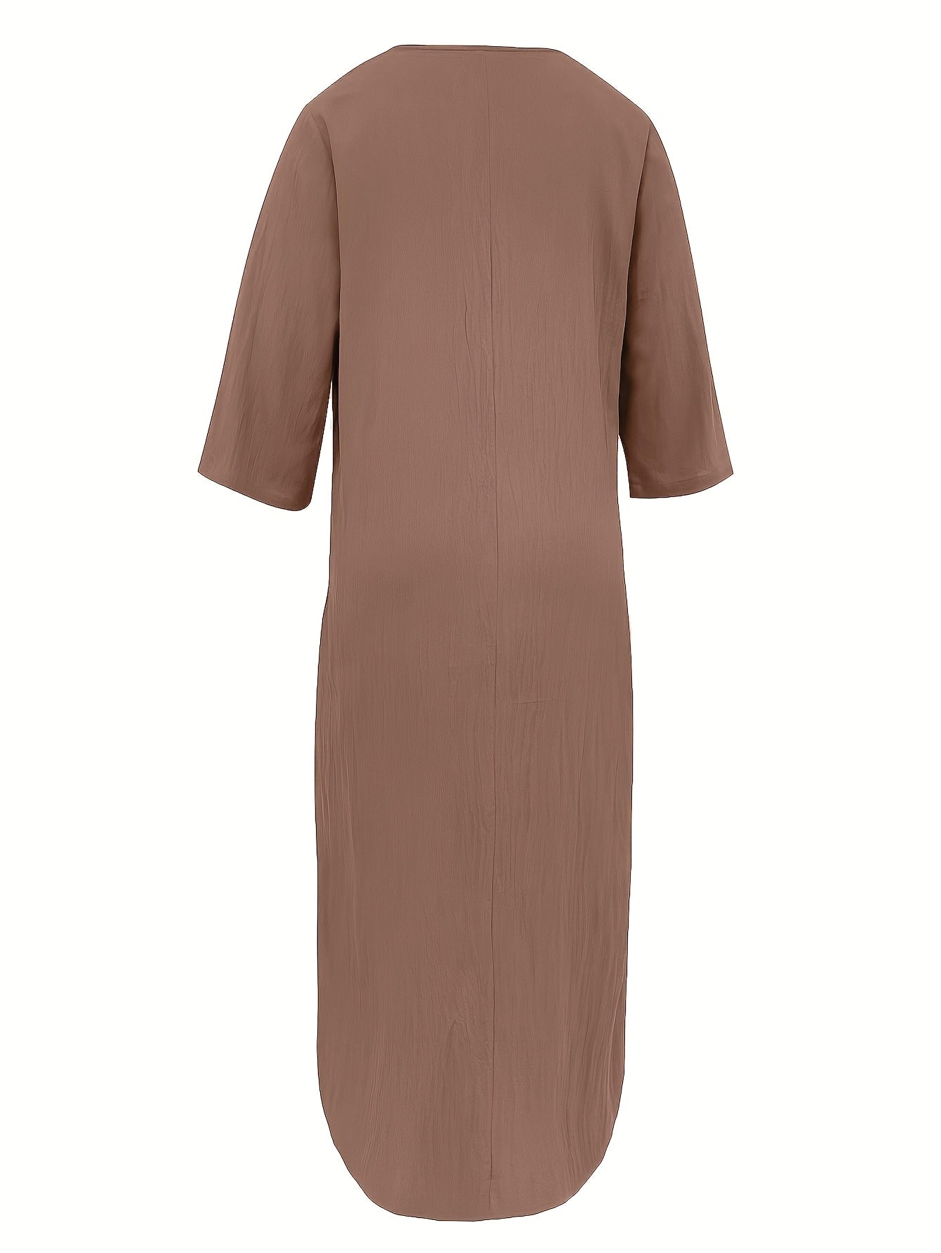 Plus sizes, new elegant V-neck dress for women, loose-fitting casual long dress in plus sizes, perfect for beach holidays and beachwear, with pockets and half-length sleeves. Midi dress for women.