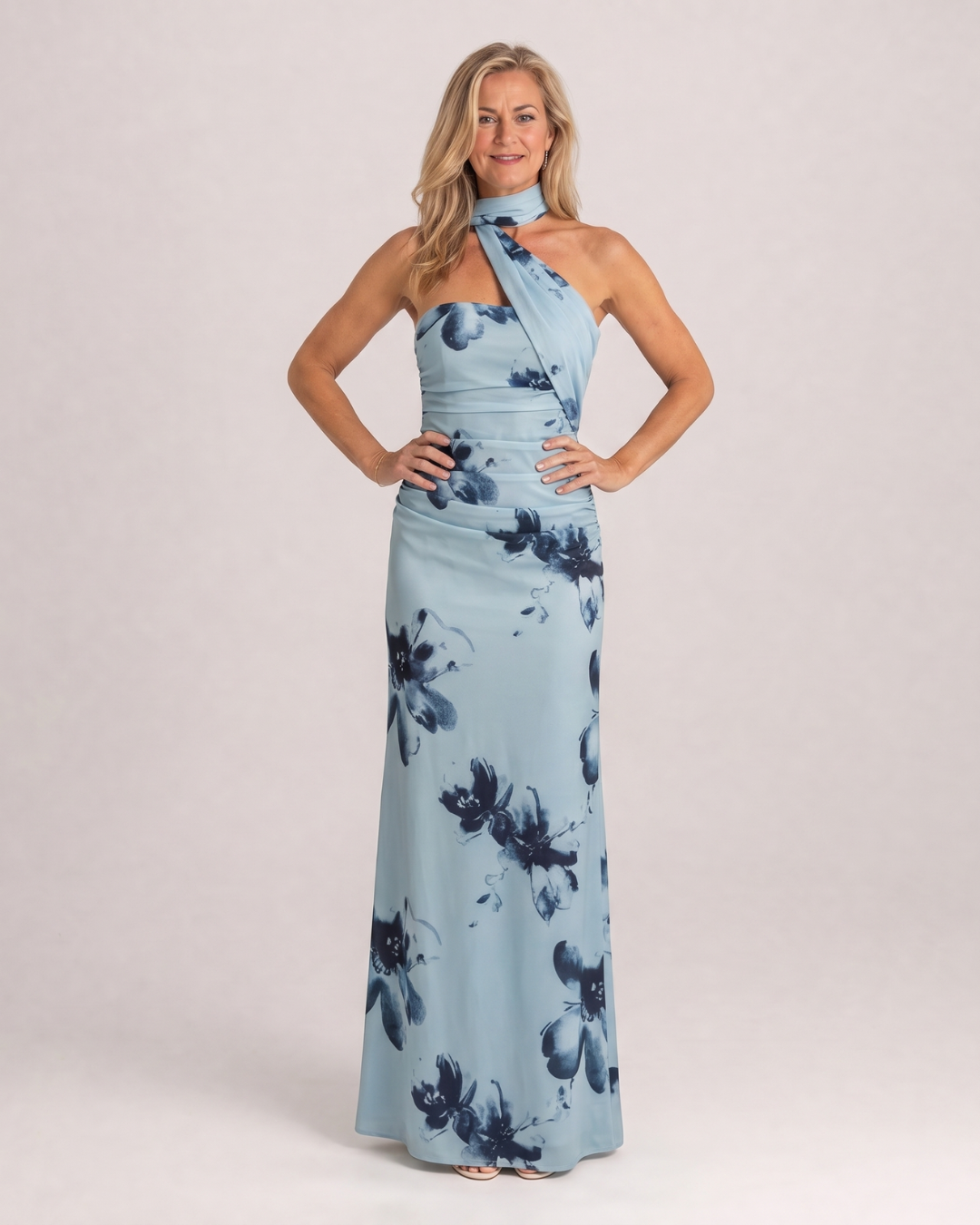 Fijem | Watercolour Floral One Shoulder Halter Maxi Dress