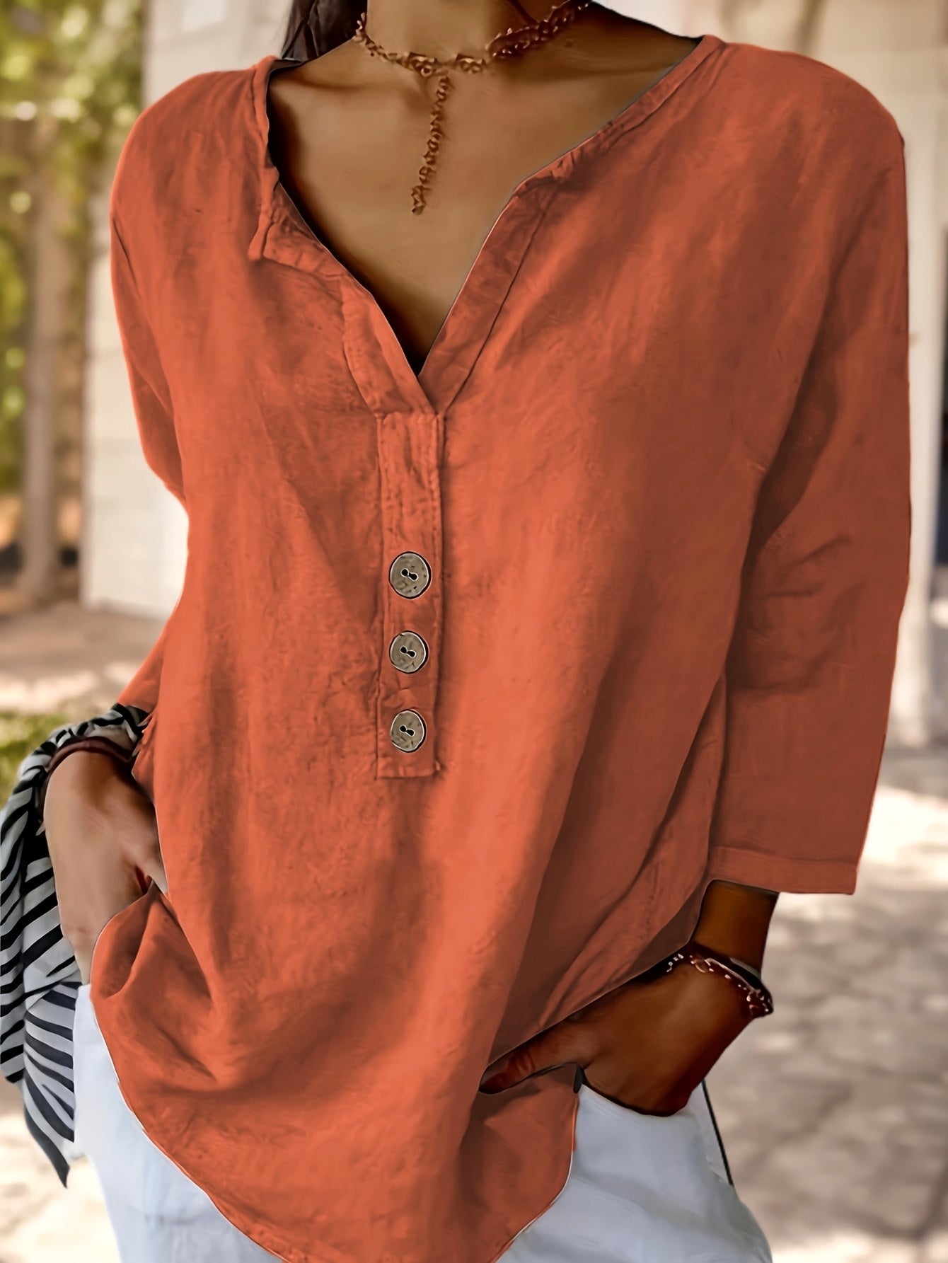 Olivia | Oversized V-Neck Button Blouse