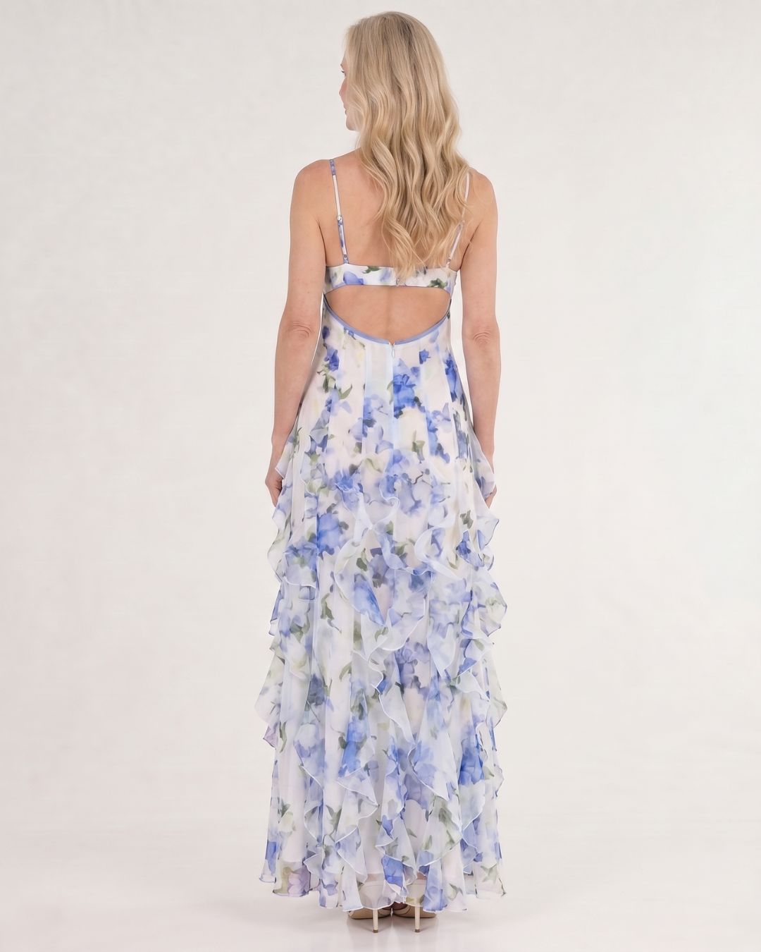 Vugeh | Watercolour Floral Ruffle Hem Sleeveless Midi Dress