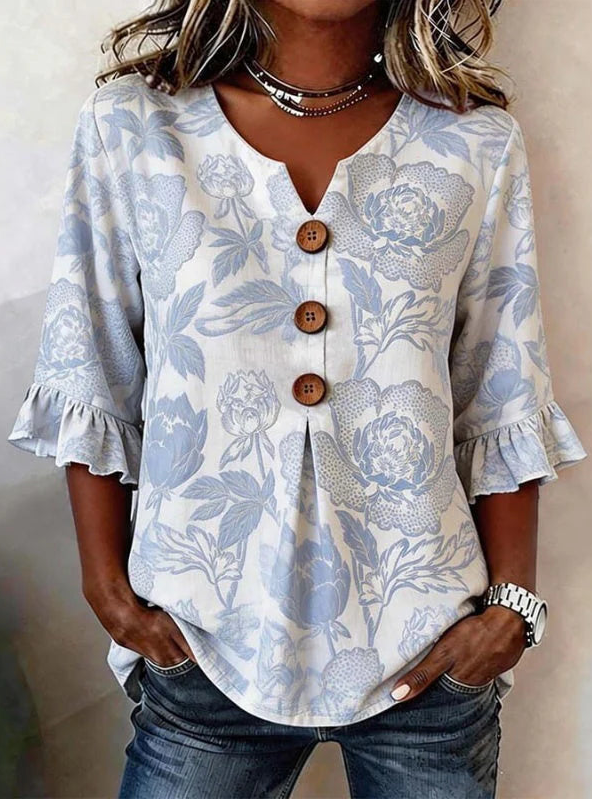Lotte | Floral V-Neck Blouse with Buttons