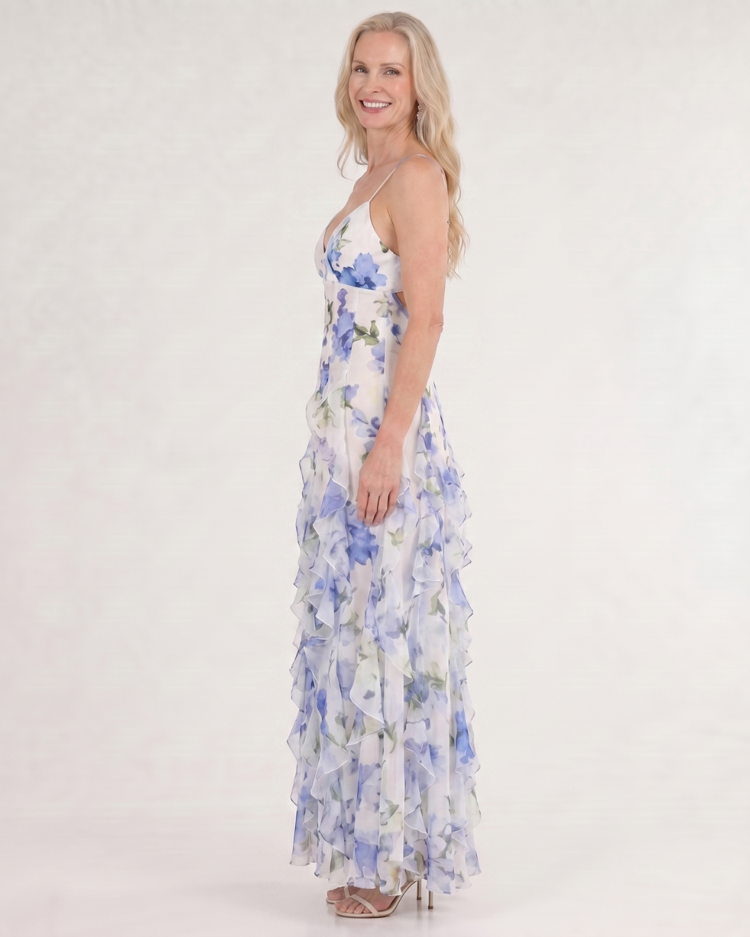 Vugeh | Watercolour Floral Ruffle Hem Sleeveless Midi Dress