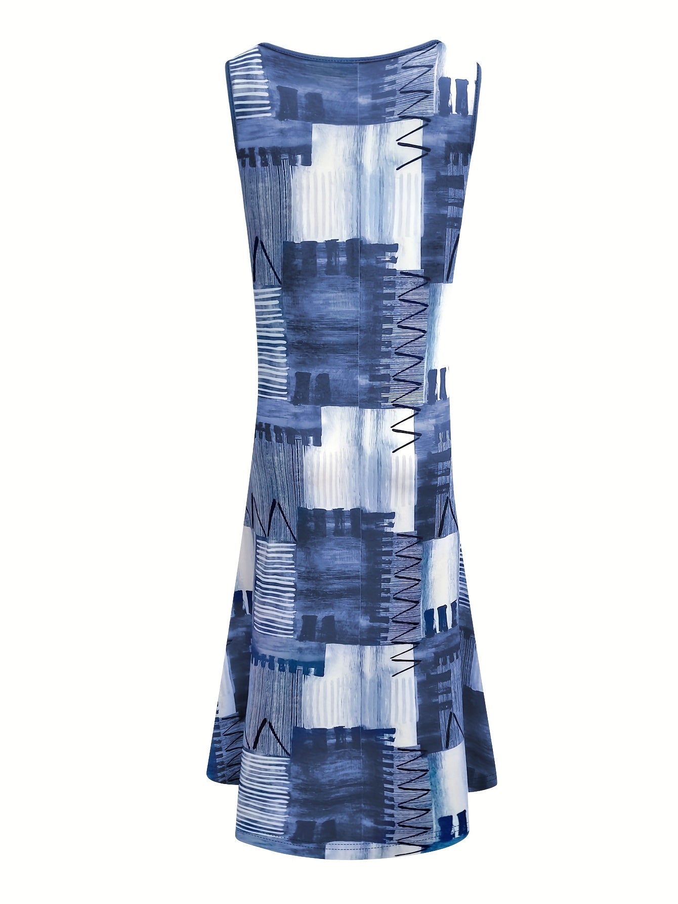 Ladies Plus Size Sleeveless Midi Dress with Pockets - Stylish Colour Block Print, Round Neck, Casual Summer Vest Dress, Medium Stretch Fabric, Elegant Design, Casual Summer Dress | Colour Block Dress | Pocket Dress, Cute Dresses