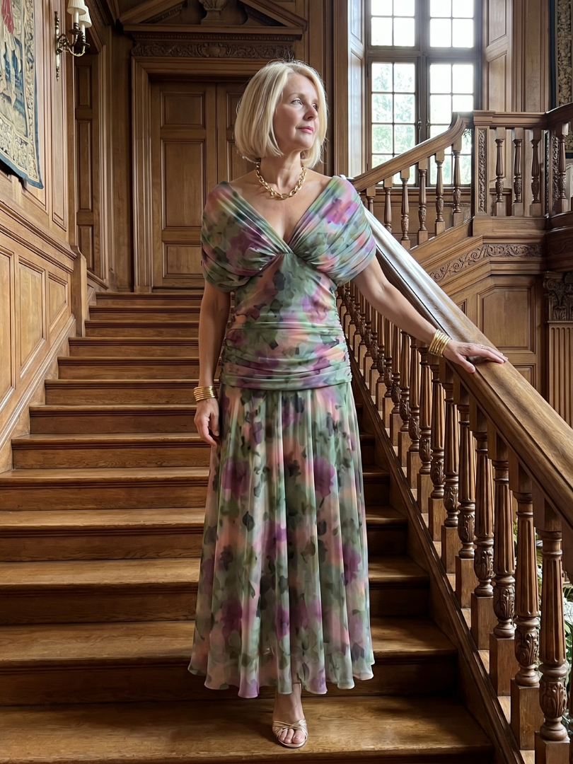 Ava | Elegant Flowing Off Shoulder Midi Dress
