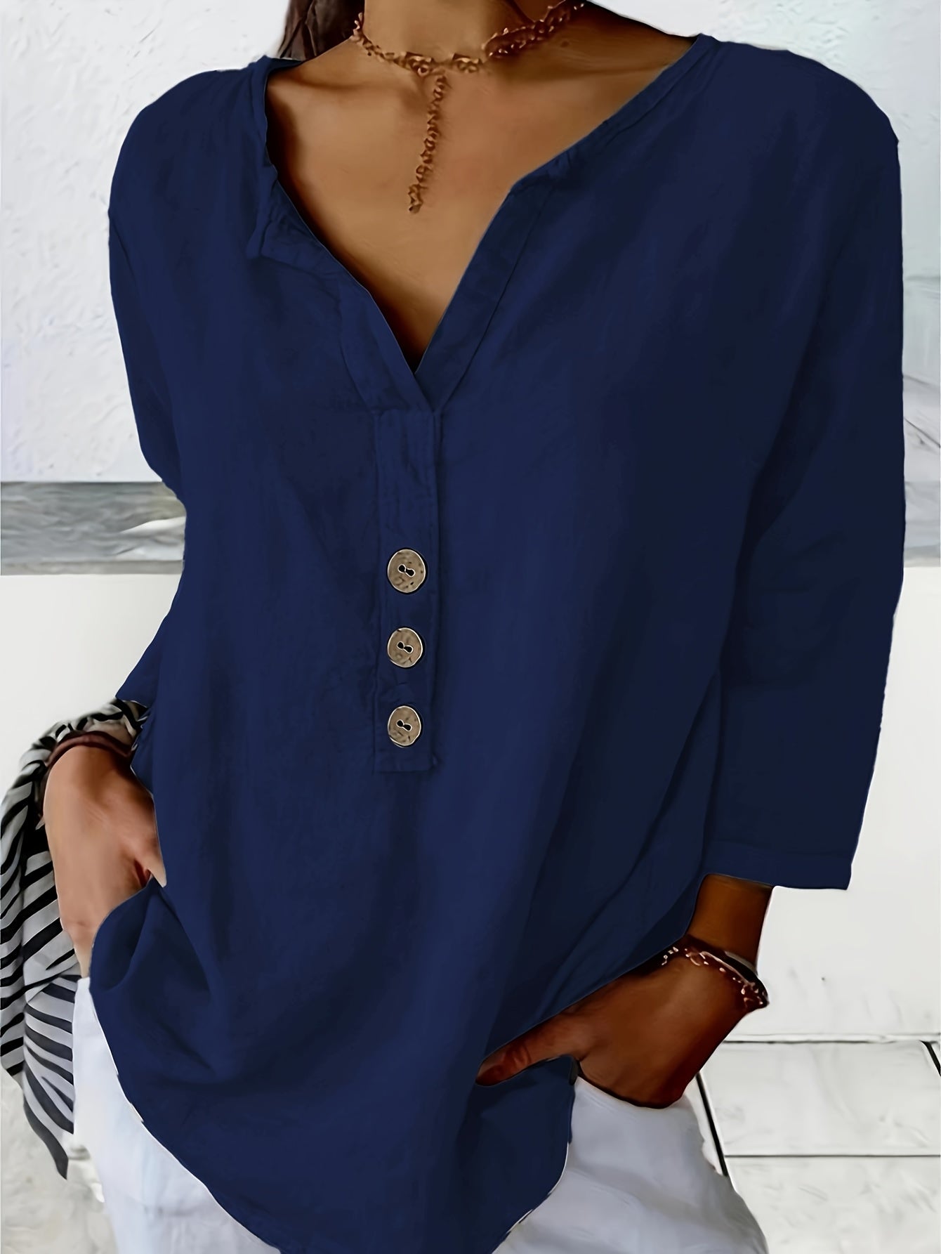 Olivia | Oversized V-Neck Button Blouse