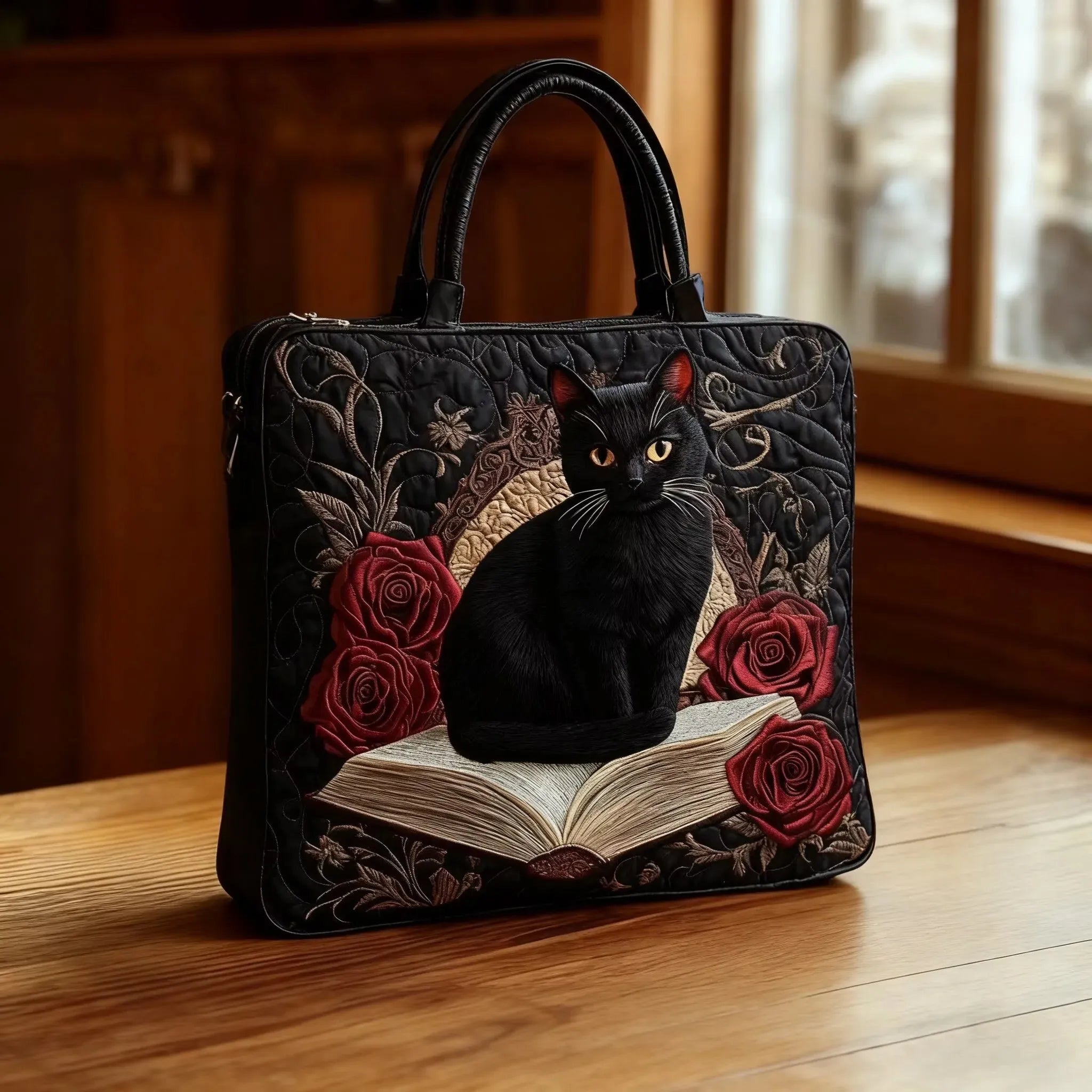 Artisan Quilted Bag - Black Cat Among Books