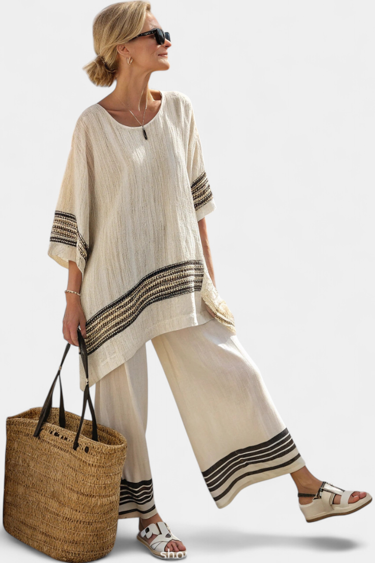 Harlowe | Elegant Black-Striped Top & Flowing Pants