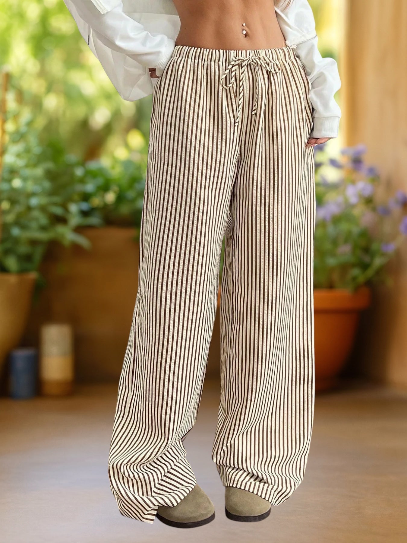 Reily | Comfortable Striped Floor-Length Trousers