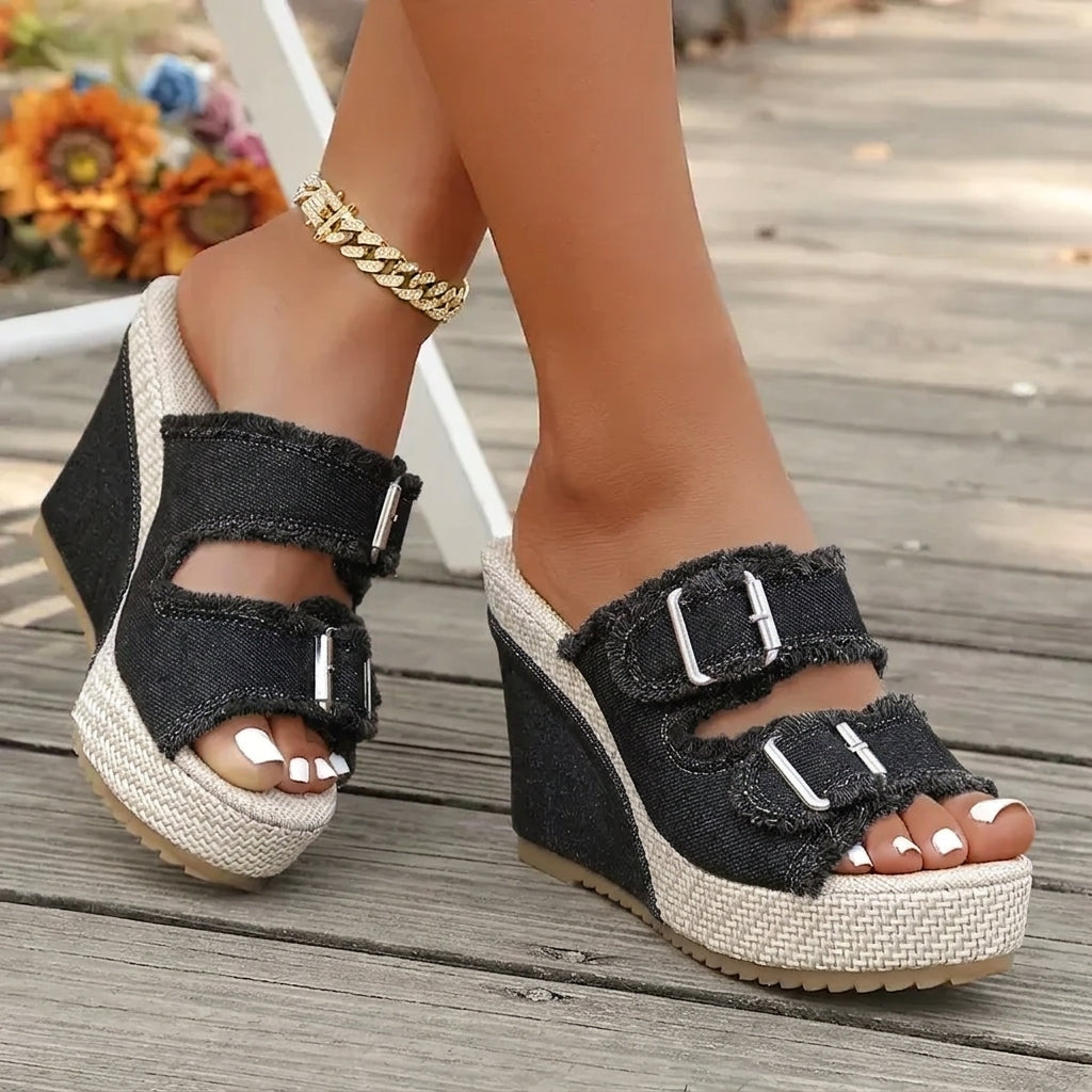 Atelier | Fray-Edge Wedge Sandals