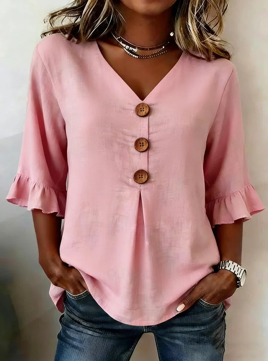Daisy | Floral V Neck Blouse with Buttons