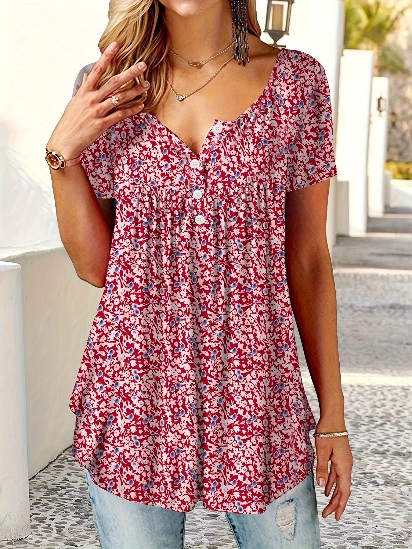 Rosalie | Relaxed Floral V-Neck Blouse