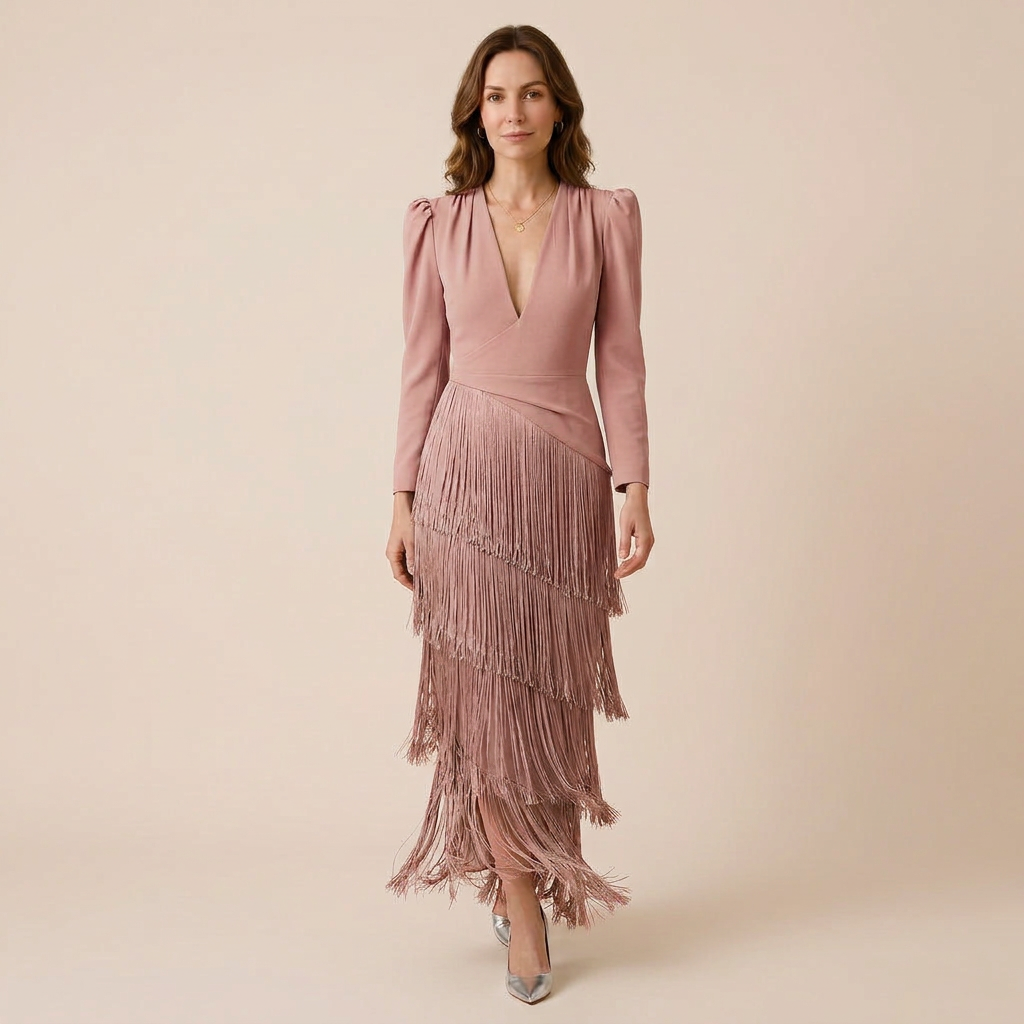 Clara | Fringe Sleeve Midi Dress