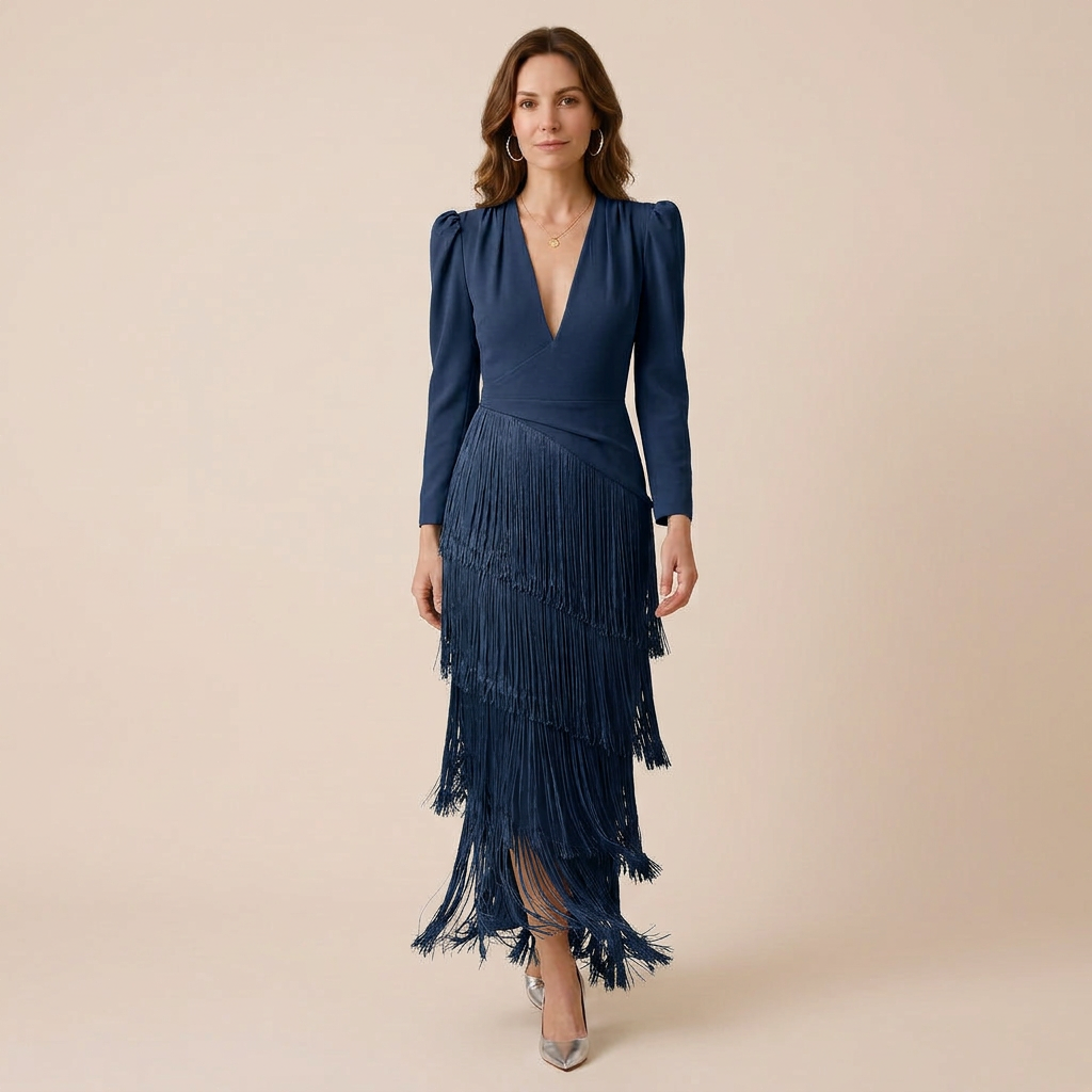 Clara | Fringe Sleeve Midi Dress