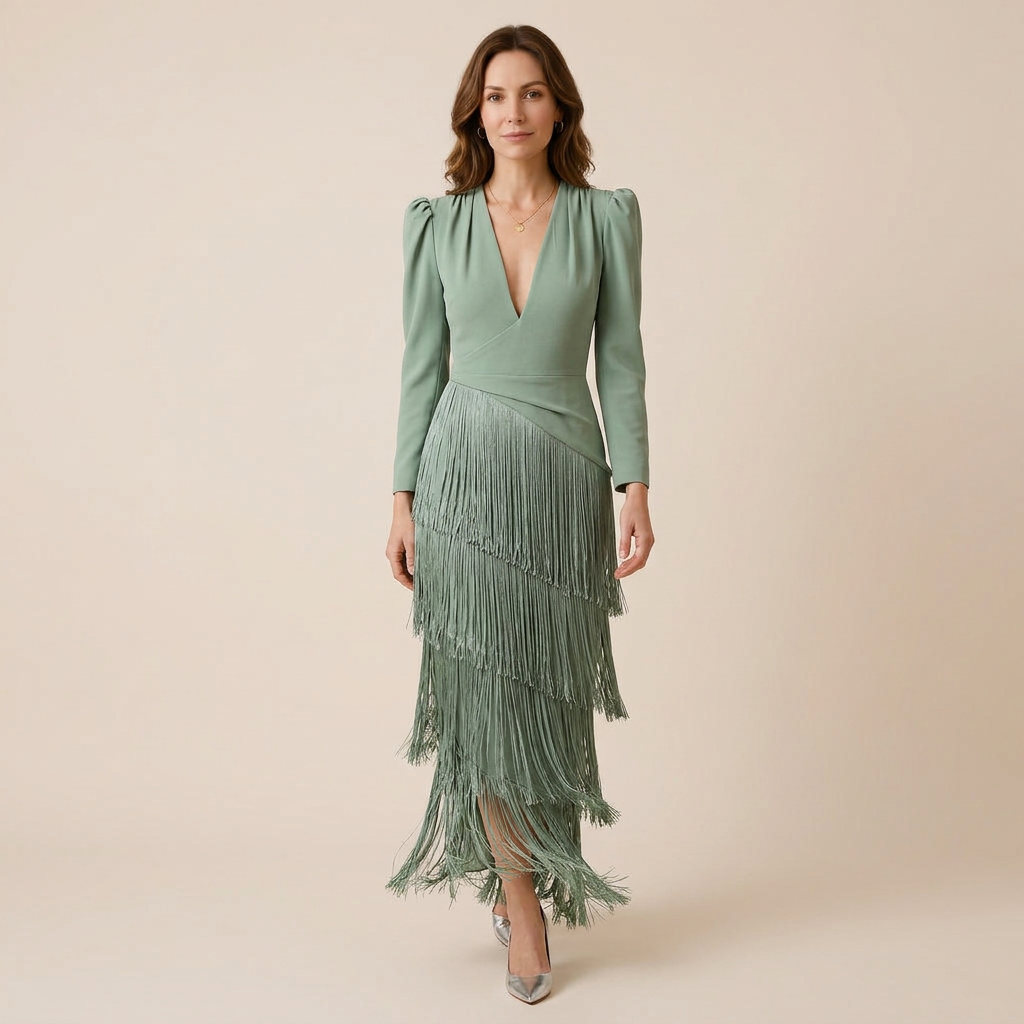 Clara | Fringe Sleeve Midi Dress
