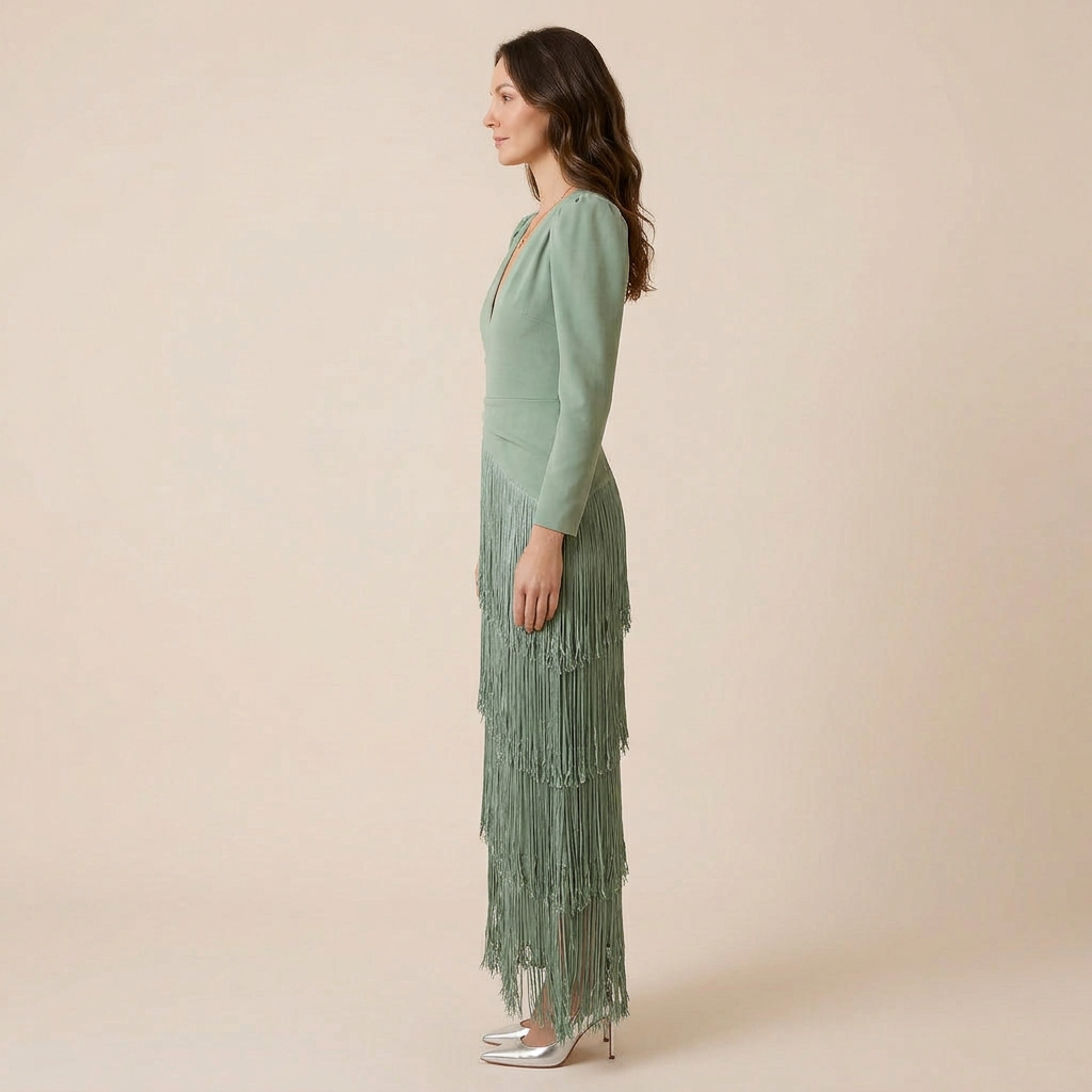 Clara | Fringe Sleeve Midi Dress