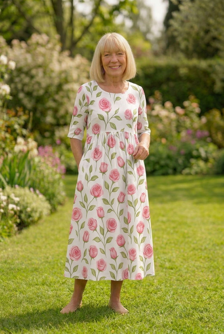 Eliza | Relaxed Midi Dress - Effortless Elegance, Everyday Comfort White Pink