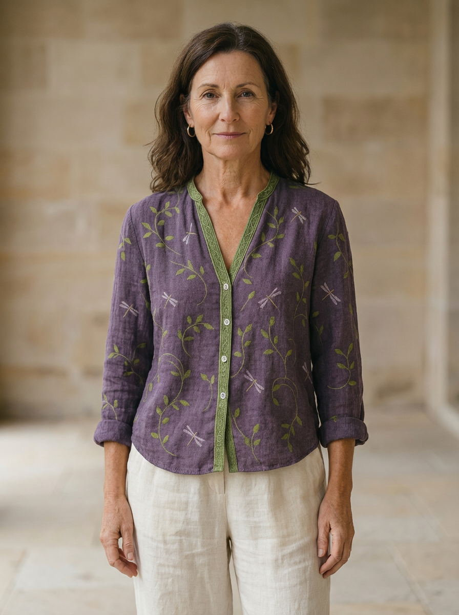 Brianna | Elegant Vintage Leaf Print Shirt
