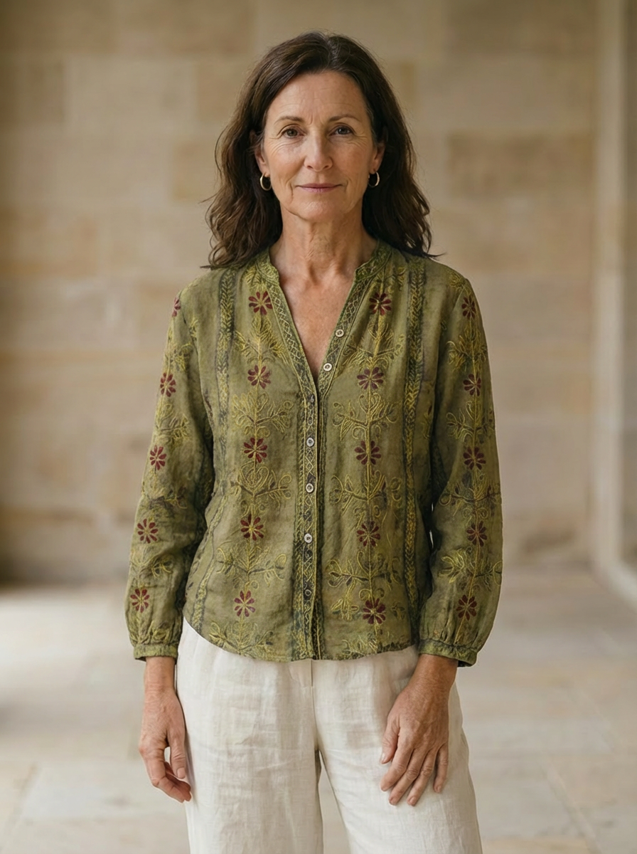 Brianna | Elegant Vintage Leaf Print Shirt