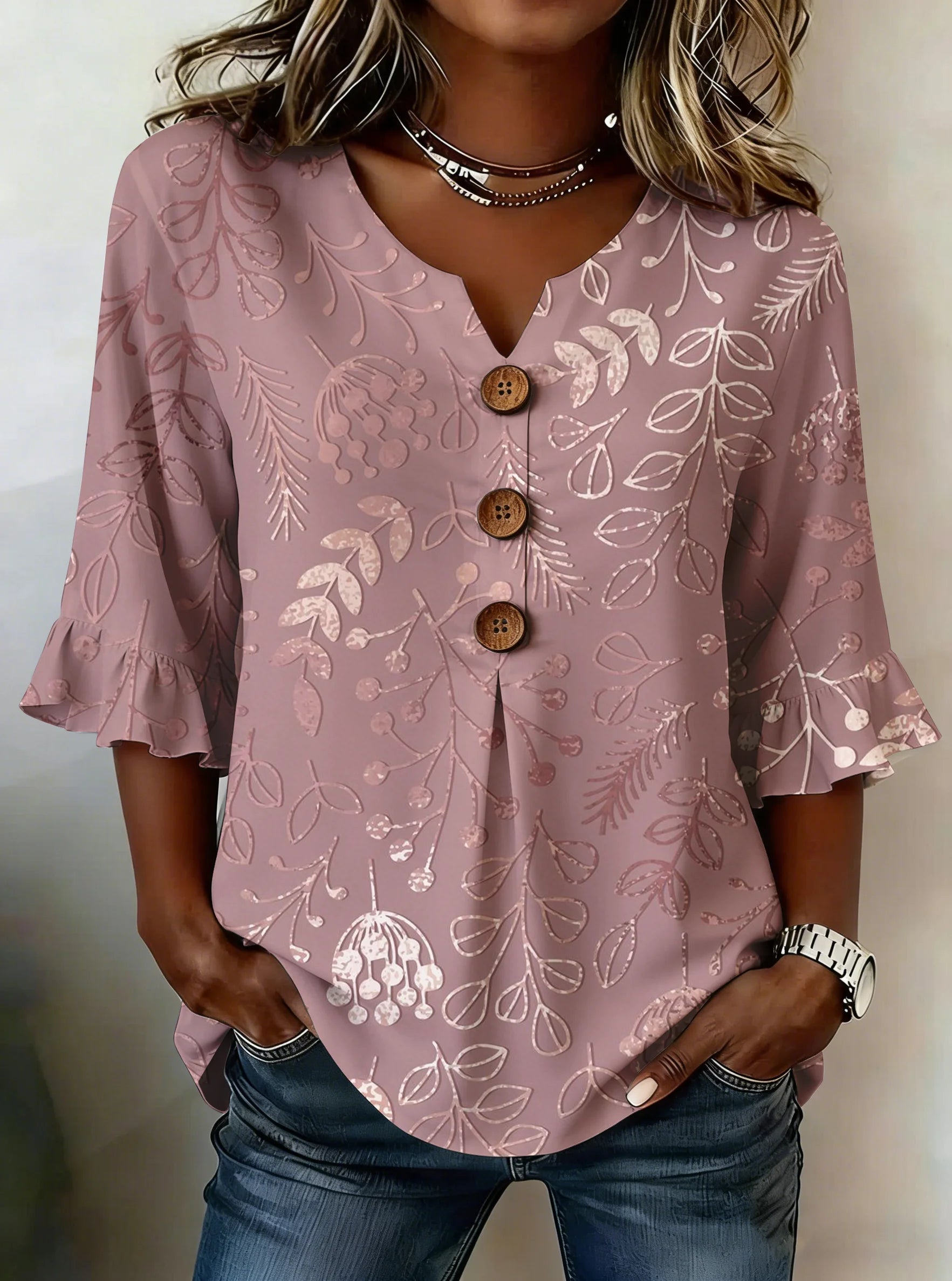 Imogen | Floral V Neck Blouse with Buttons