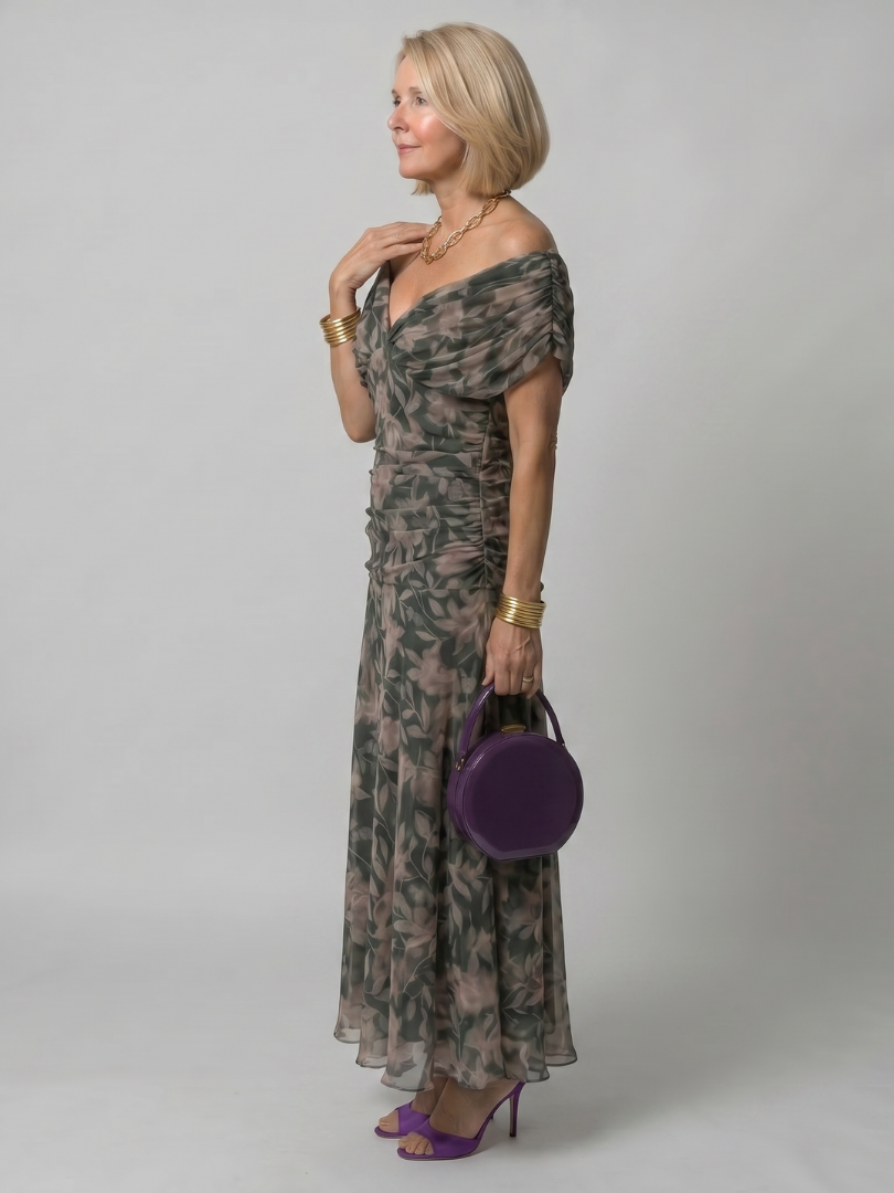 Ava | Elegant Flowing Off Shoulder Midi Dress
