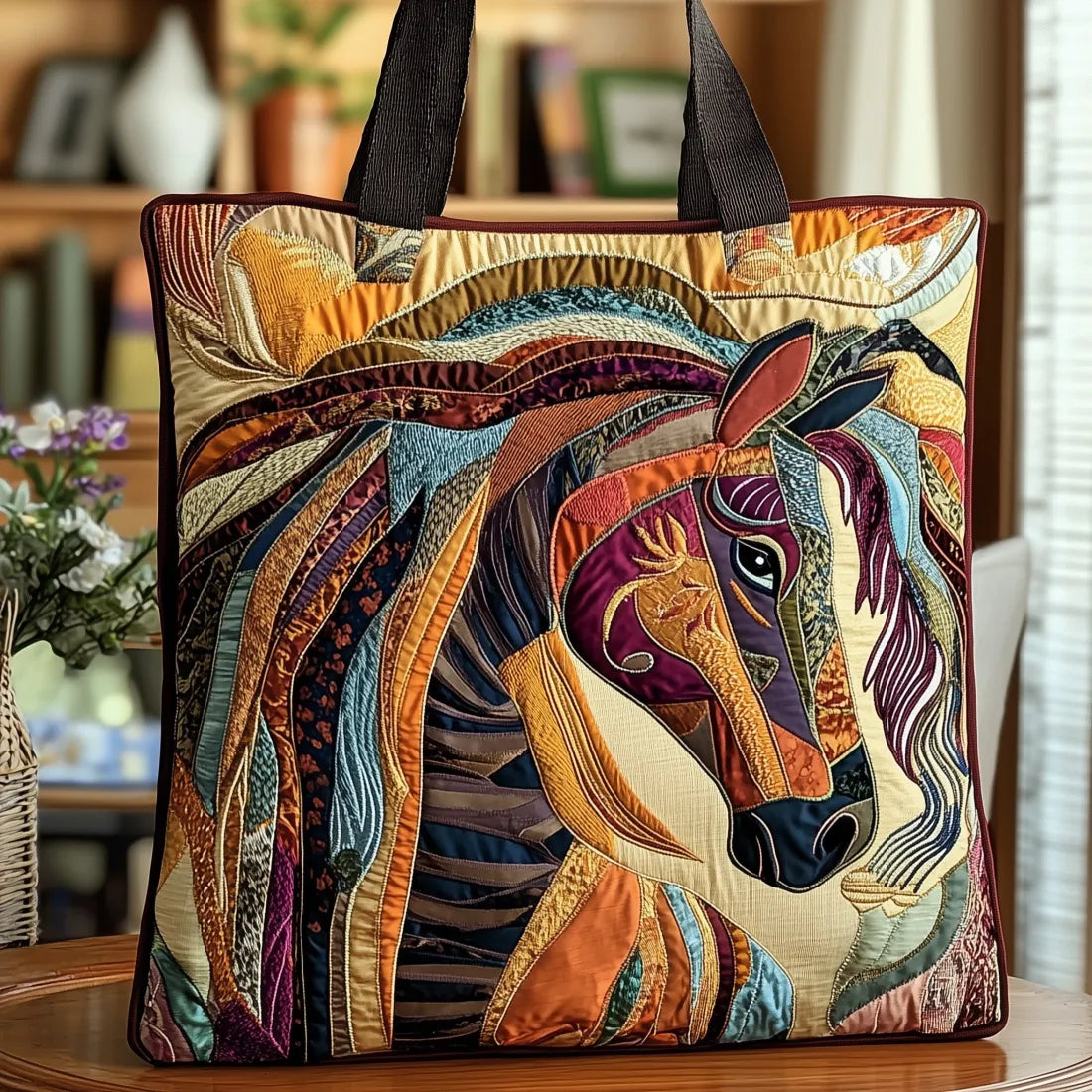 Artisan Tote - Vibrant Mosaic Horse Design