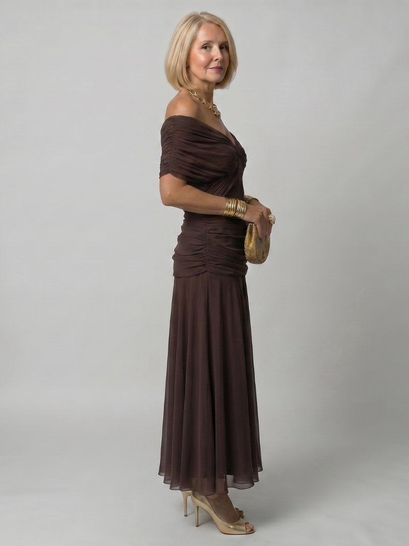 Ava | Elegant Flowing Off Shoulder Midi Dress
