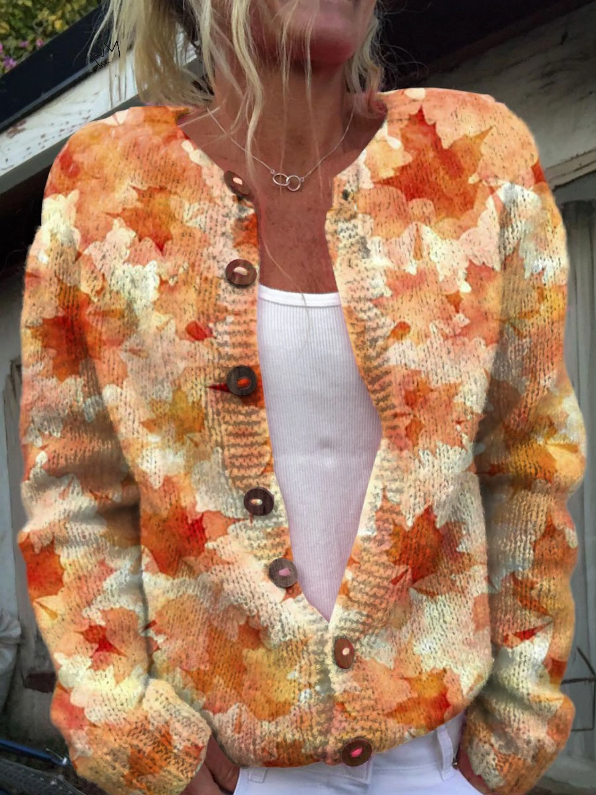 Sophie | Maple Leaf Print Knitted Cardigan