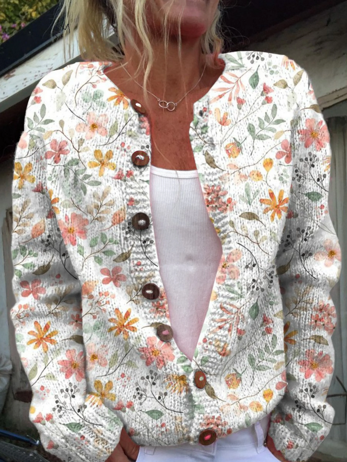 Wilhelmina | Daisy and Twig Print Knitted Cardigan