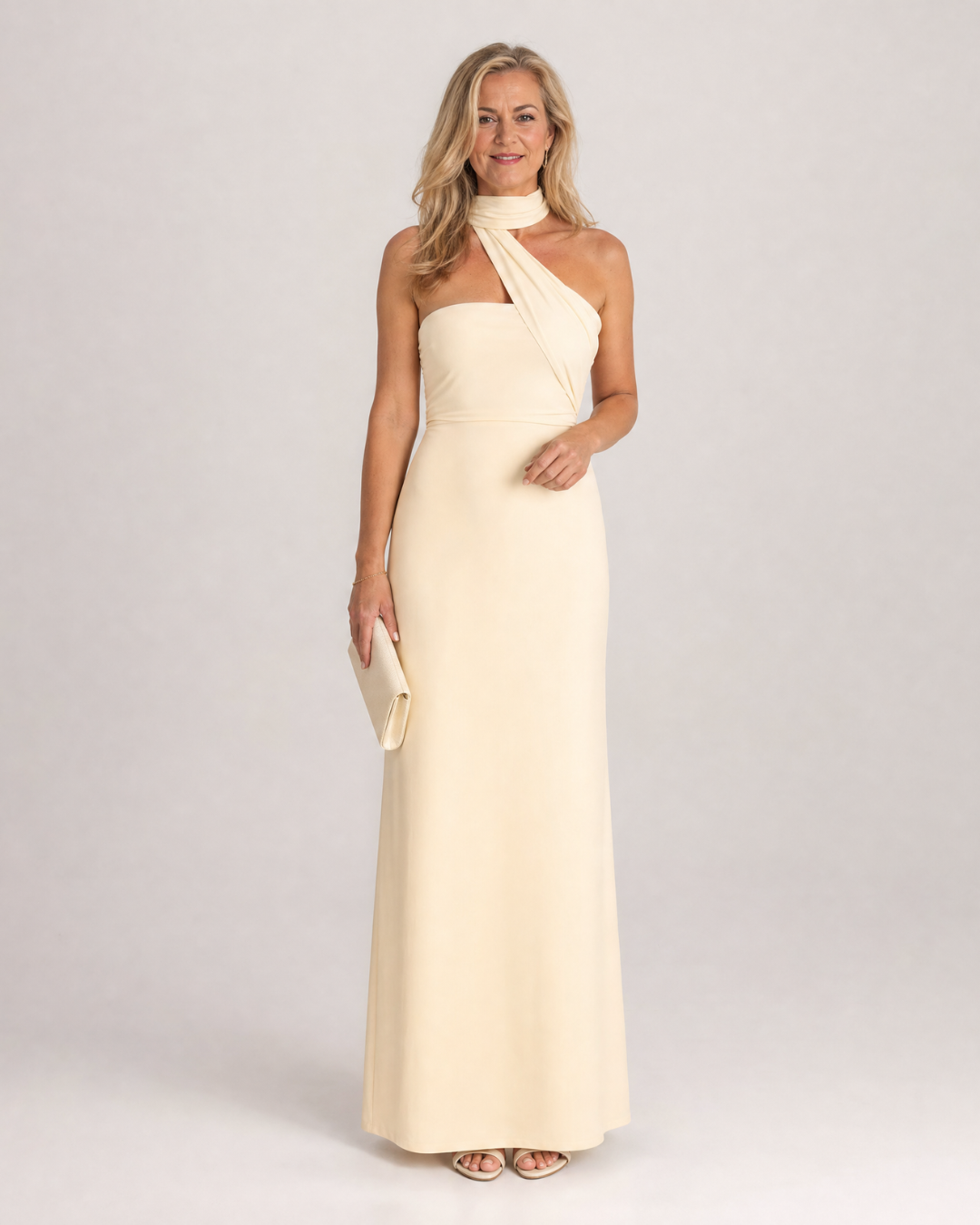 Fijem | Watercolour Floral One Shoulder Halter Maxi Dress