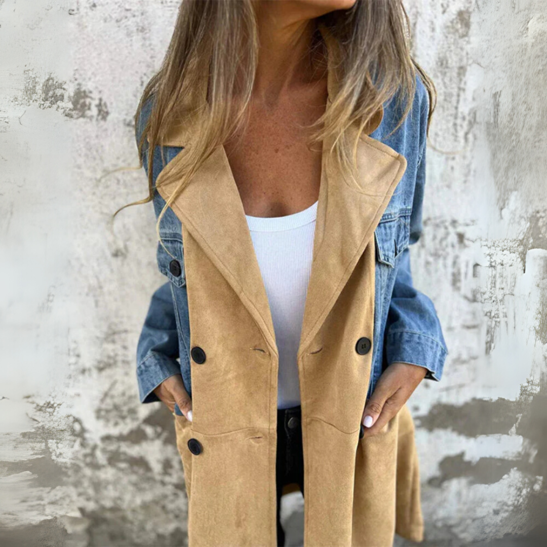 Camden Two-Tone Trench – Denim & Suede Blend