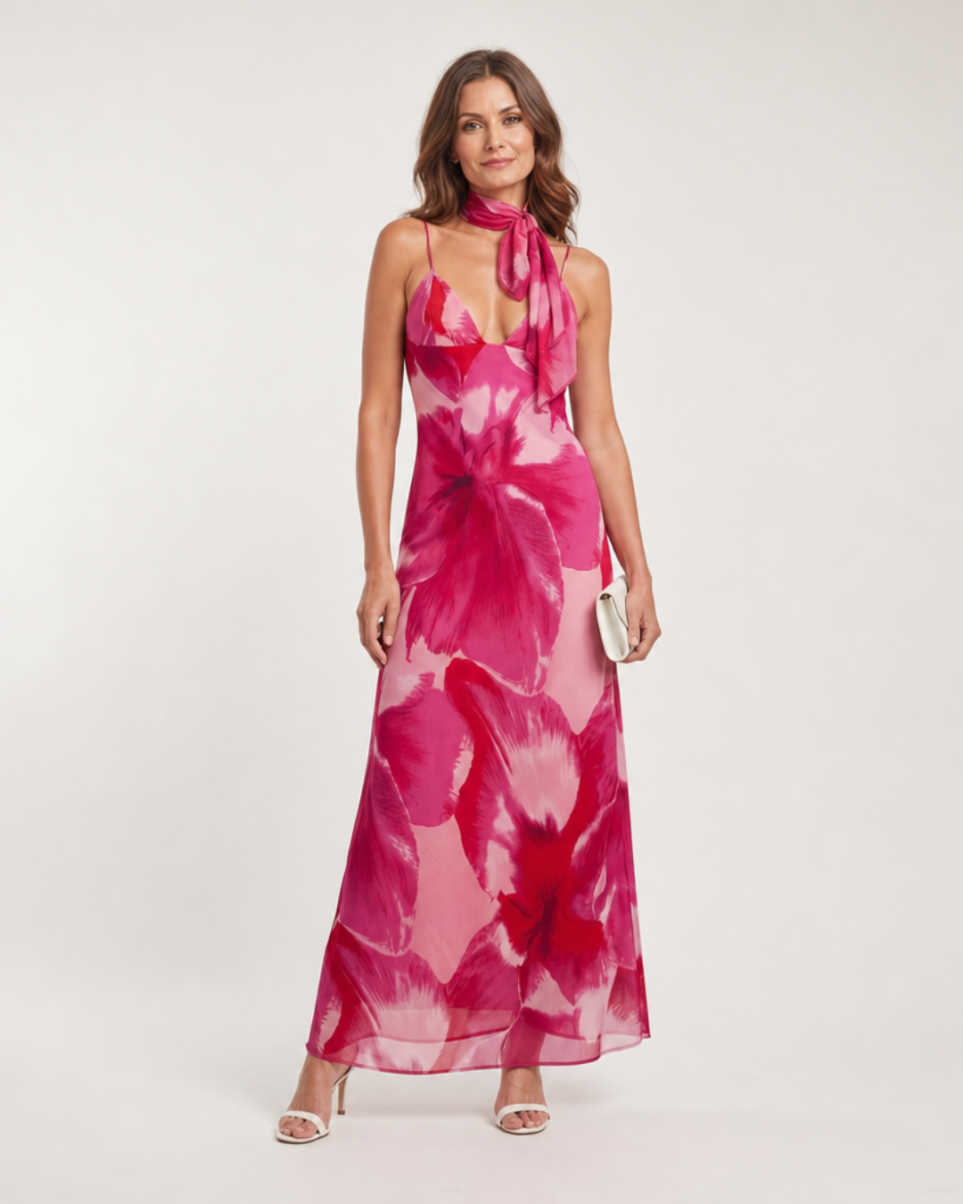 Rental | Watercolour Print Sleeveless Deep V Midi Dress