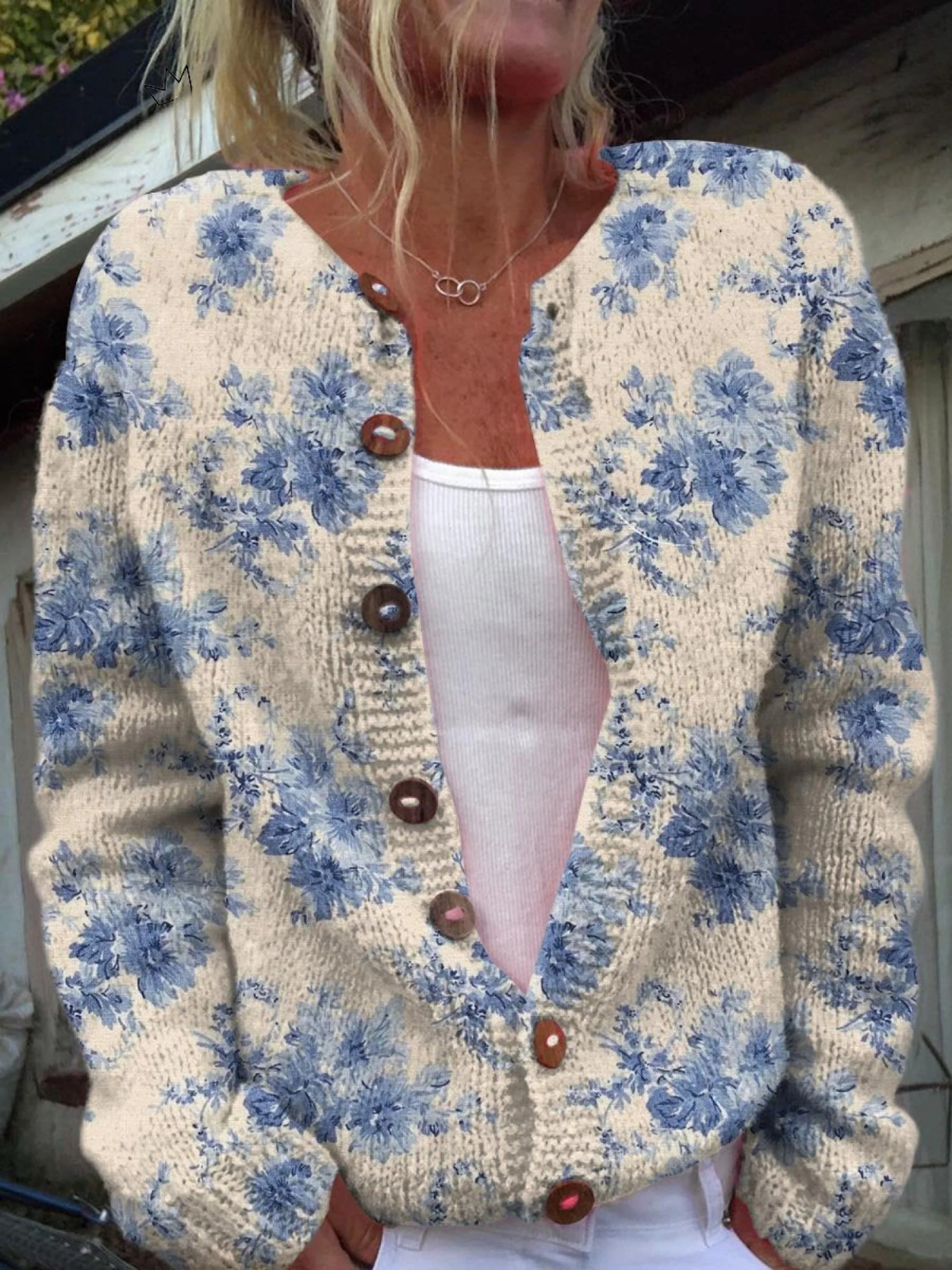 Aleida | Cornflower Print Knitted Cardigan
