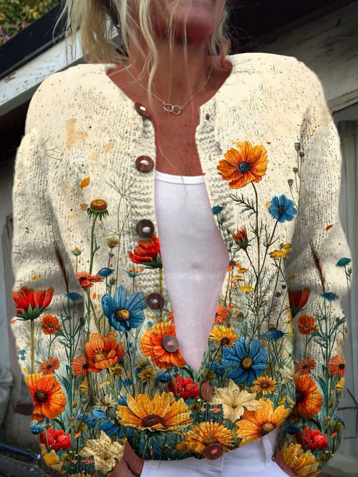 Marianne | Colorful Wildflower Print Knitted Cardigan
