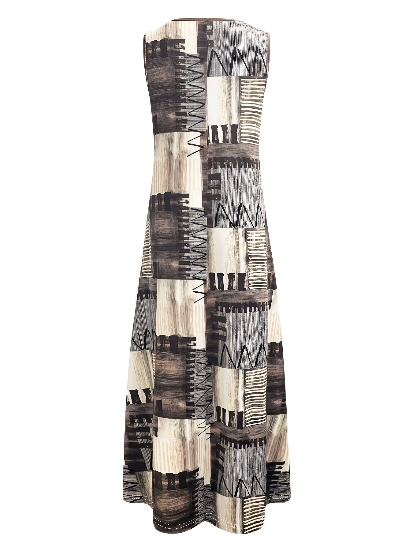 Ladies Plus Size Sleeveless Midi Dress with Pockets - Stylish Colour Block Print, Round Neck, Casual Summer Vest Dress, Medium Stretch Fabric, Elegant Design, Casual Summer Dress | Colour Block Dress | Pocket Dress, Cute Dresses
