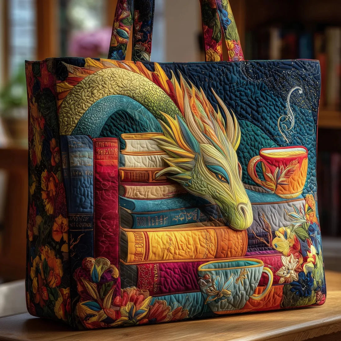Artisan Bag - Dragon Enthusiast with Books and Mugs Design