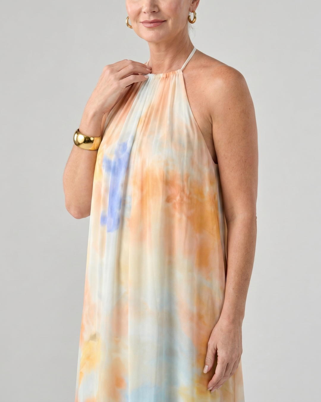 Eloque | Watercolour Halter Neck Flowing Maxi Dress