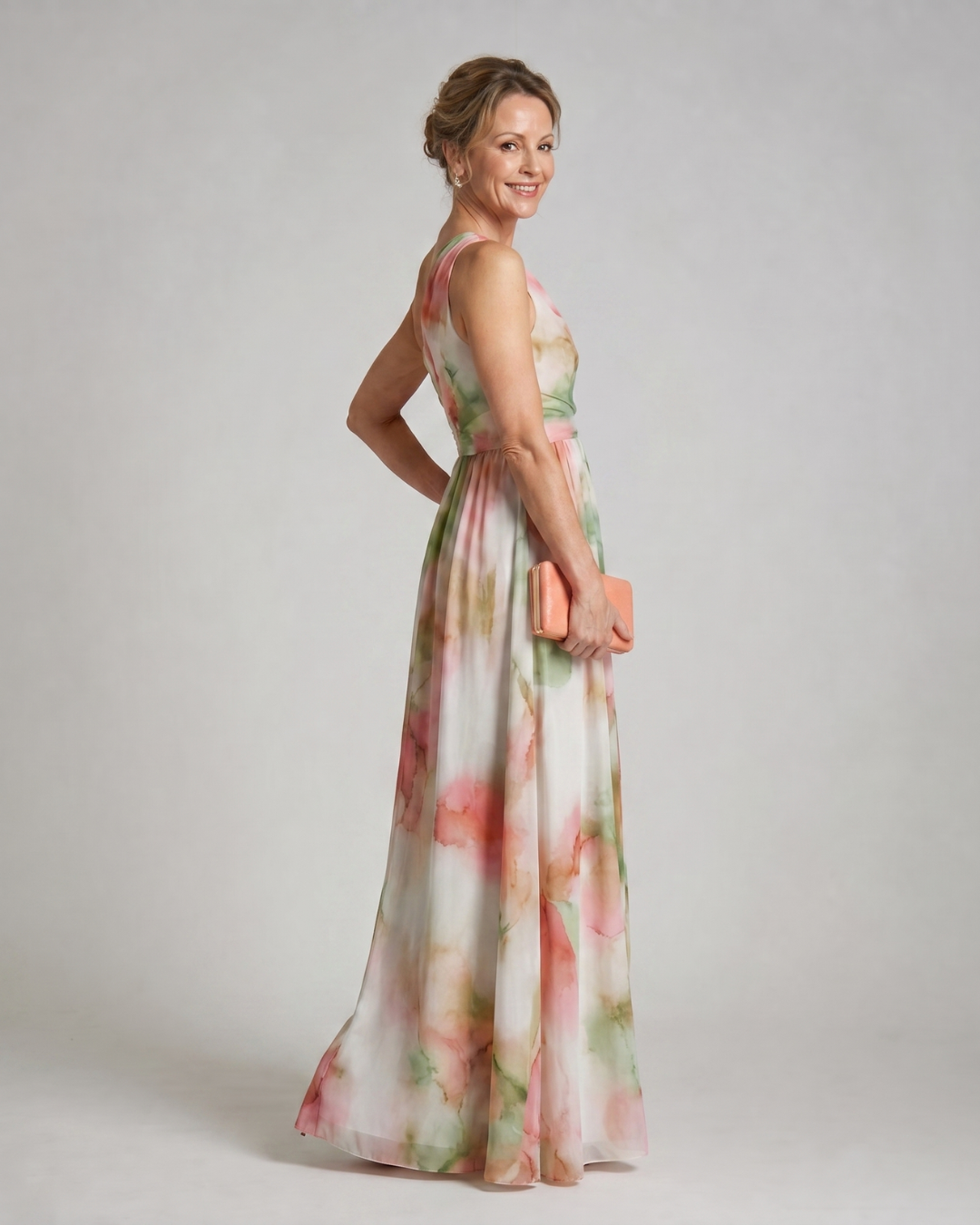Olene | Watercolour One Shoulder Flowing Maxi Dress