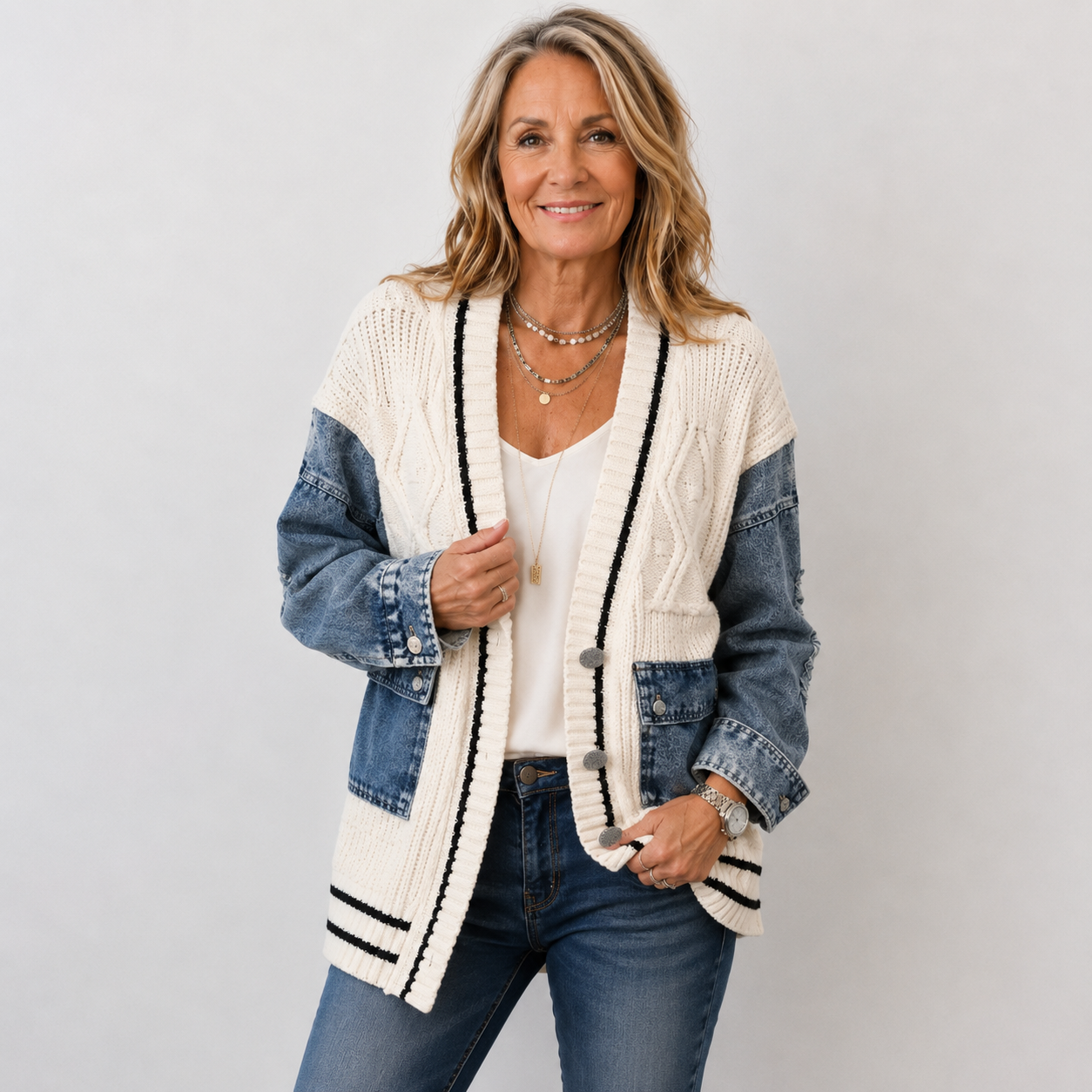 Charlie | Relaxed Patchwork Knit Cardigan
