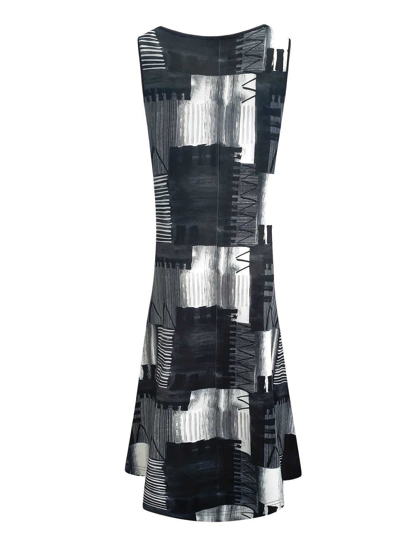 Ladies Plus Size Sleeveless Midi Dress with Pockets - Stylish Colour Block Print, Round Neck, Casual Summer Vest Dress, Medium Stretch Fabric, Elegant Design, Casual Summer Dress | Colour Block Dress | Pocket Dress, Cute Dresses
