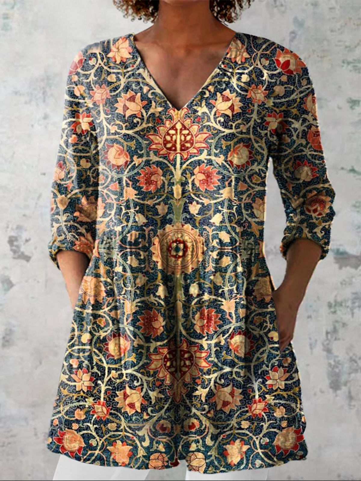 Elara | Elegant Long V-Neck Blouse
