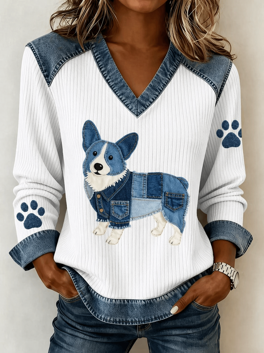 Sophie | Dog Print V-Neck Sweater